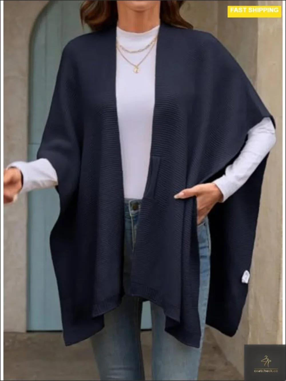 Soft Knit Open Front Poncho Cape Wrap Shawl for Women